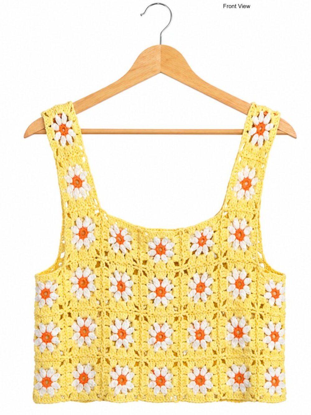 Yellow Crochet Floral Tank Top – Handmade Daisy Knit Crop Top